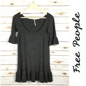 Free People Gray 100% Wool Ruffle Dress